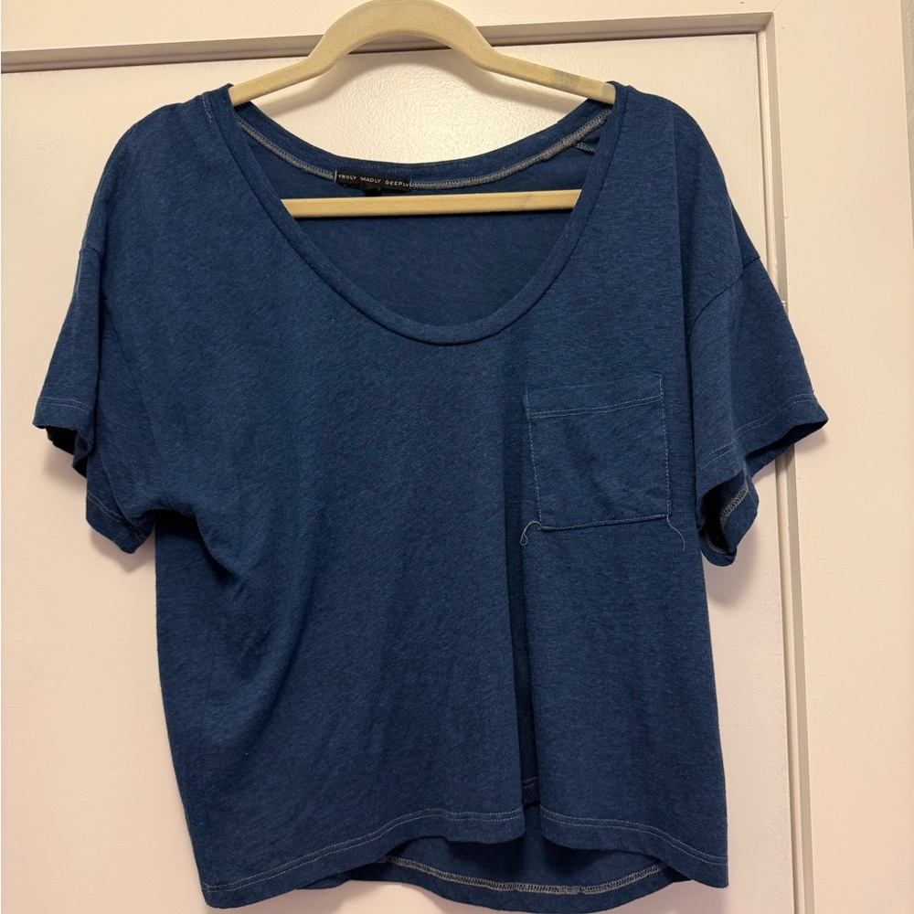 Truly Madly Deeply Blue Short Sleeve Scoop Pocket Tee